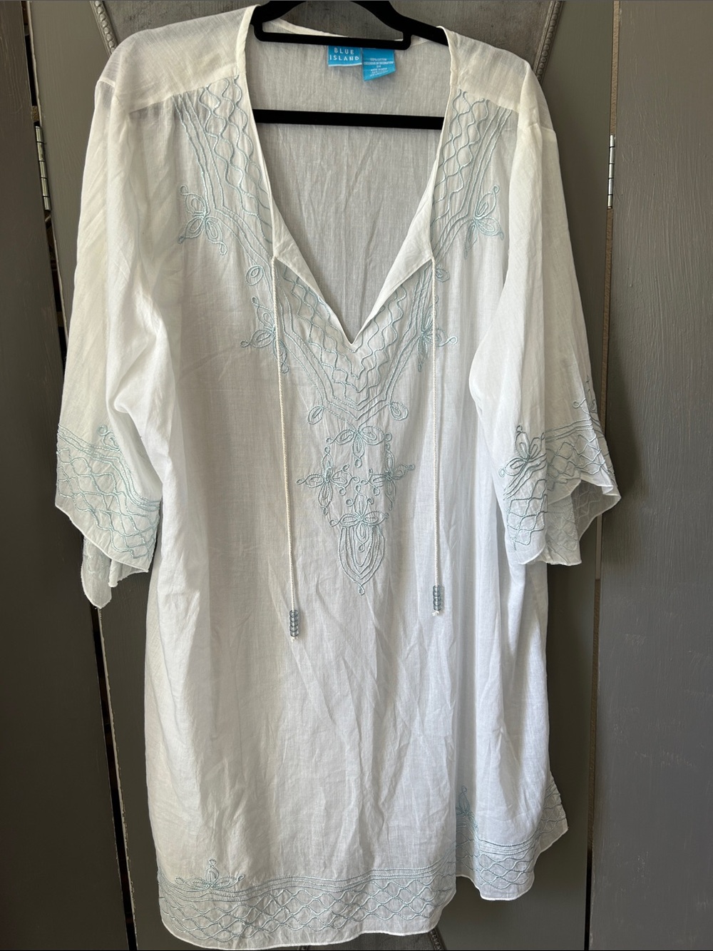 Blue Island beach cover up 3X white cotton Embroidered Knee length LNWOT
